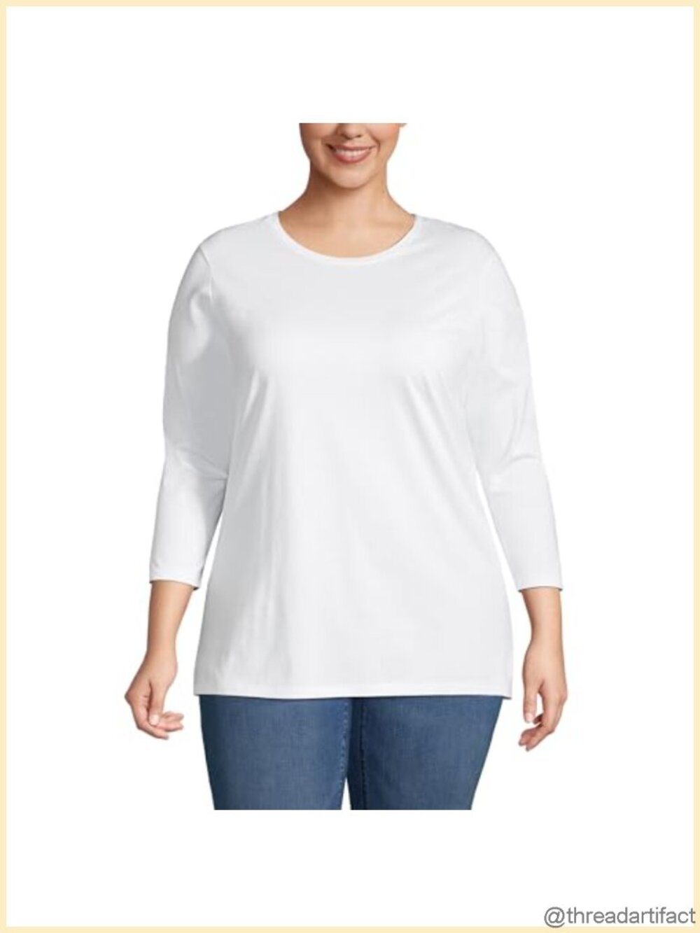 Supima Cotton Crewneck Tunic 3/4 Sleeve Relaxed Fit Below-Hip